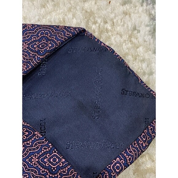 Stefano Ricci Silk Neck Tie Navy Blue & Pink Floral-Type Pattern - Picture 7 of 9